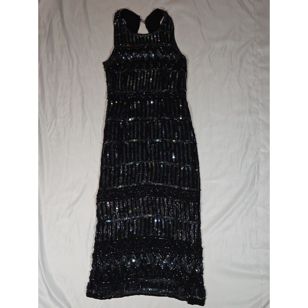 Asos Black Irridescent Sequin Beaded Strapless Midi Flapper Style Size 6